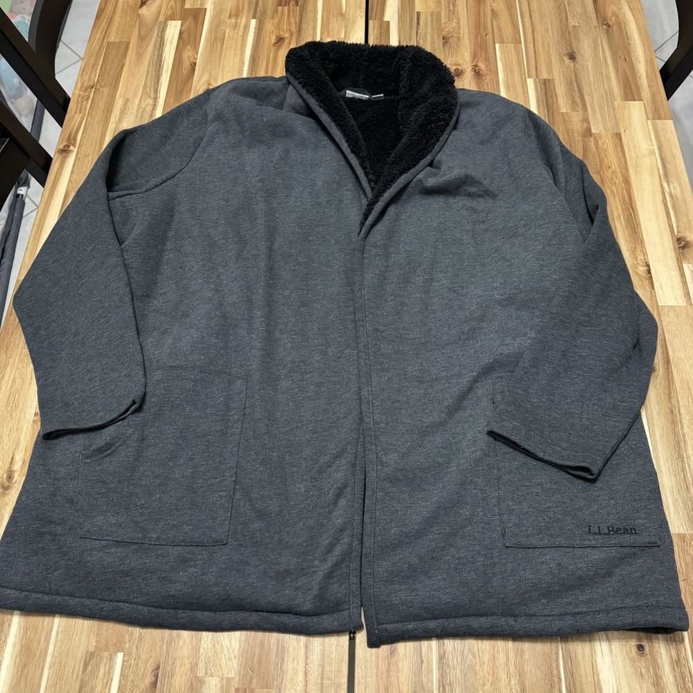 LL Bean Jacket Womens‎ 3X Gray Open Face Fleece Lined Pockets Cargigan Outdoor